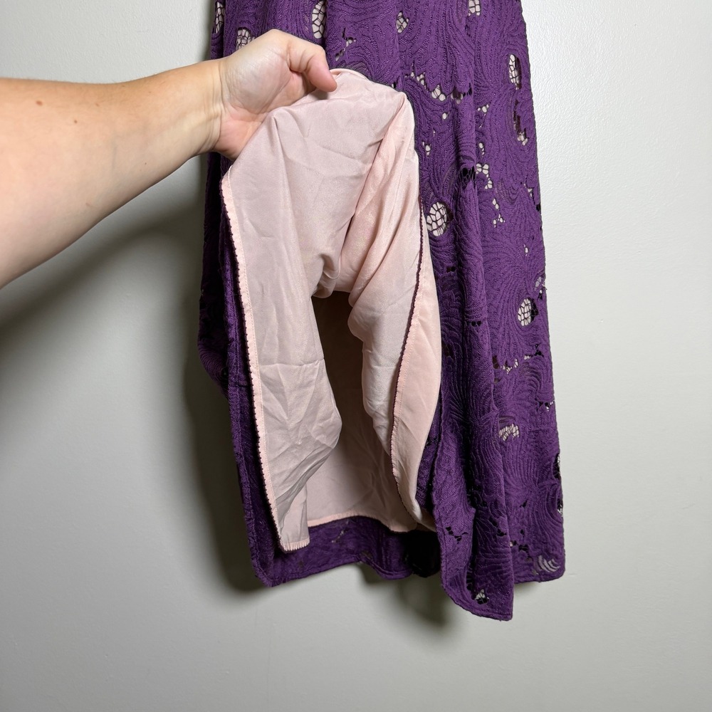 Moulinette Soeurs Anthropologie Purple Lace Midi Dress Scalloped V-Neck Size 2 - Picture 7 of 15